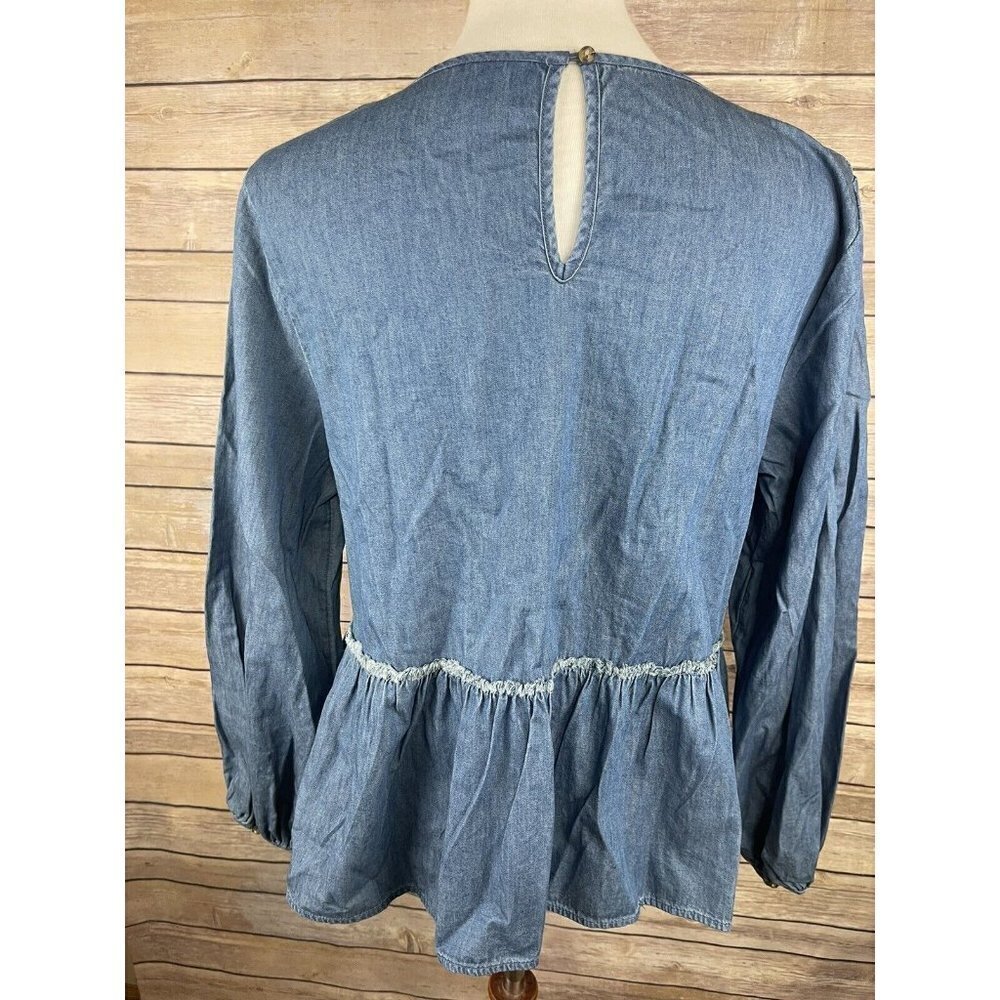 Universal Thread Medium Chambray Blouse Tiered Ba… - image 5